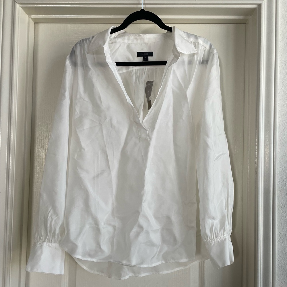 NWT J.Crew Sheer White Popover Shirt sz L